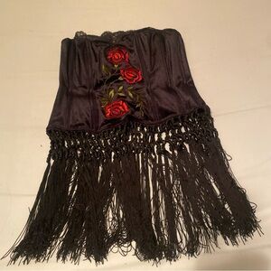 Victoria’s Secret velvet Black Corset with Fringe Detail